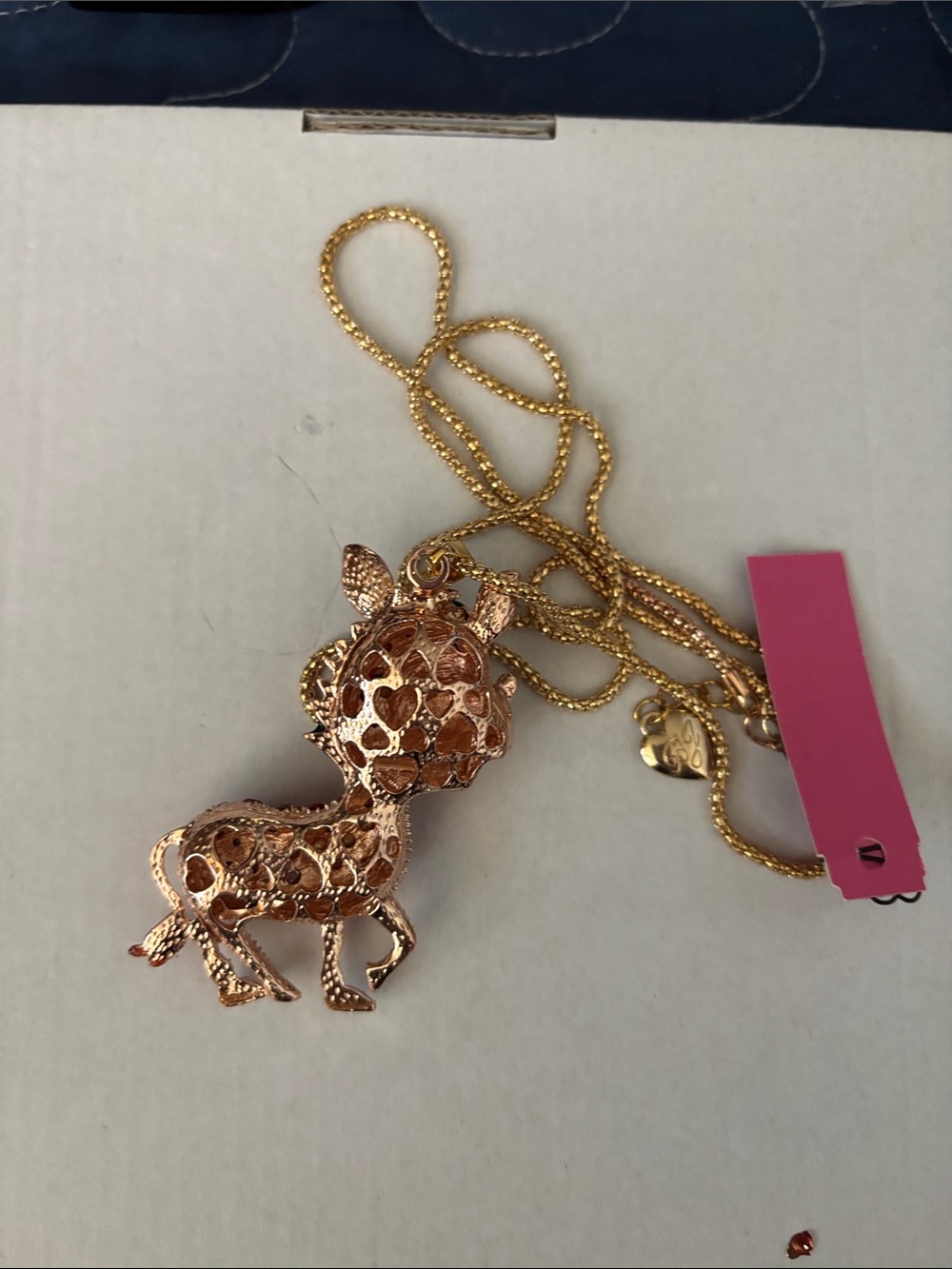 Betsey Johnson Gold Chain Necklace with Red Crystal horse Pendant - Picture 2 of 2